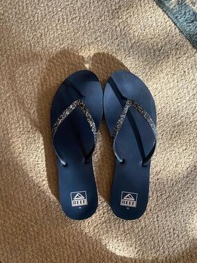 Reef Women's Navy Flip Flops with Glitter Straps